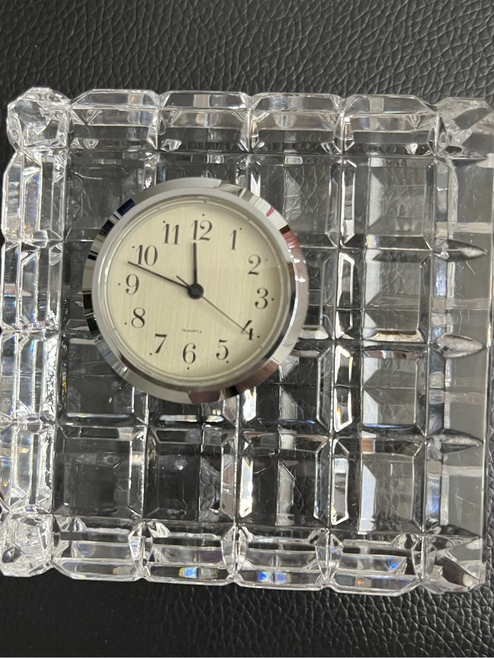 Waterford Crystal Quadrata Grid Cube Desk Clock Paperweight